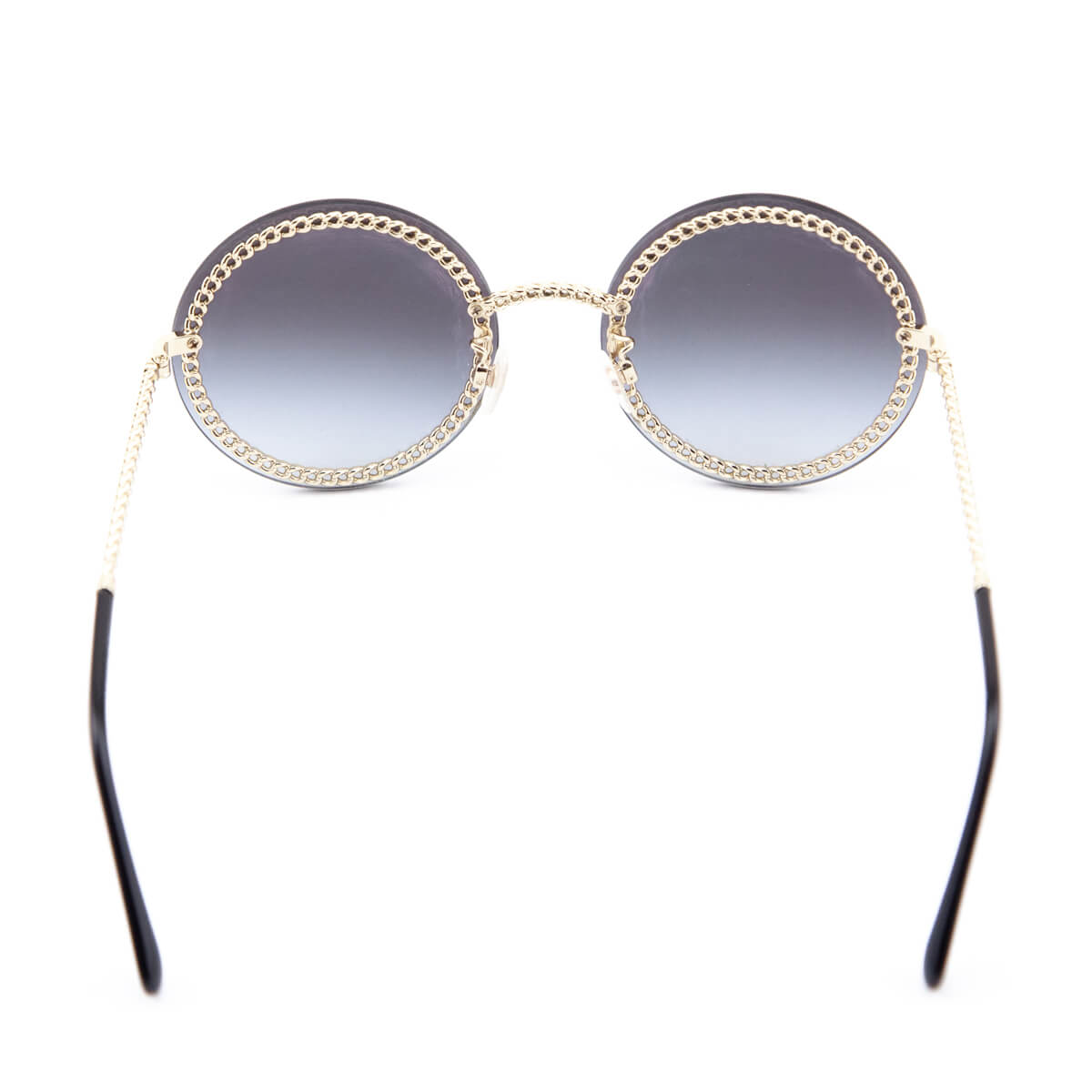 Chanel Black Round Chain-Link Accented Sunglasses with Chain