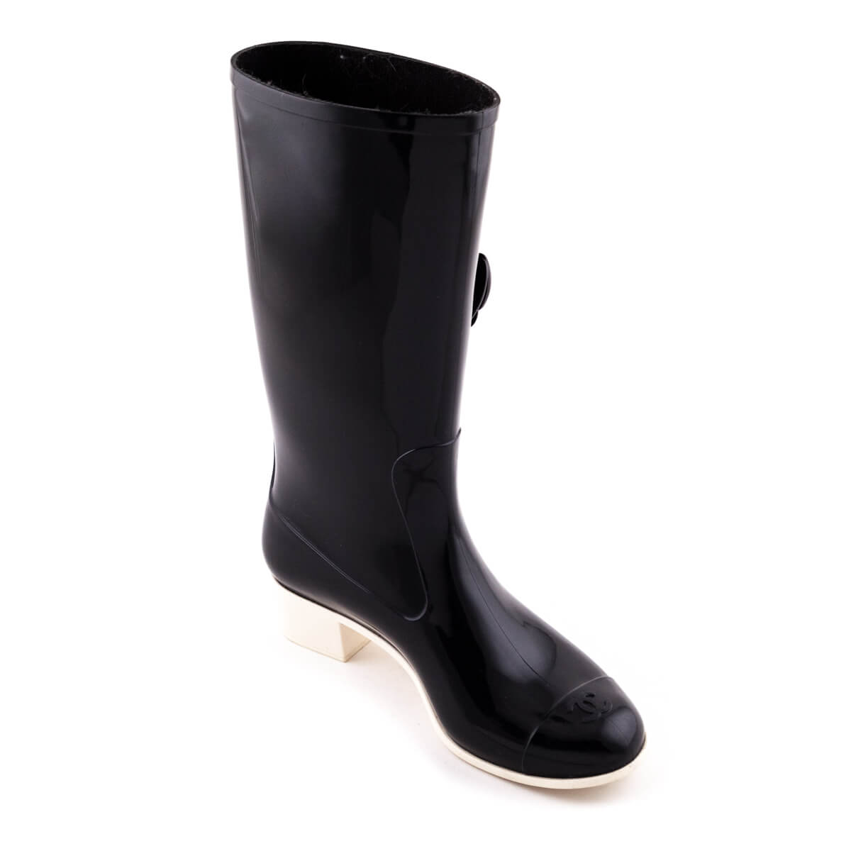 Chanel Black Rubber Camellia Rain Boots Size US 7 | EU 37