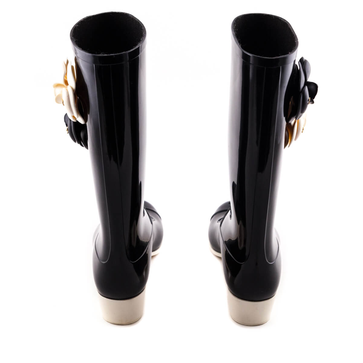 Chanel Black Rubber Camellia Rain Boots Size US 7 | EU 37