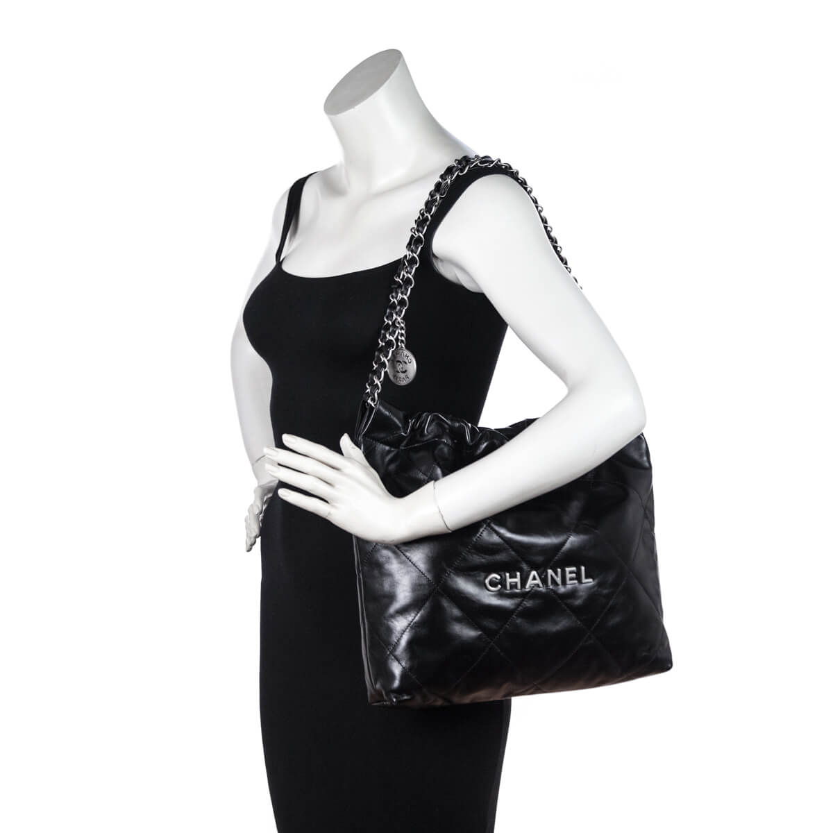 Chanel Black Shiny Calfskin Quilted Small Chanel 22 Bag