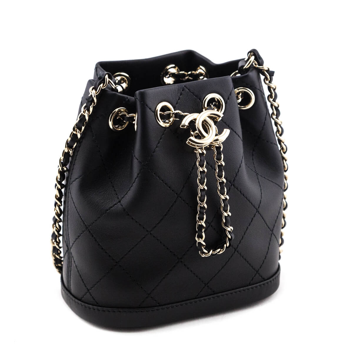 Chanel Black Stitched Calfskin Mini Drawstring Bag GHW