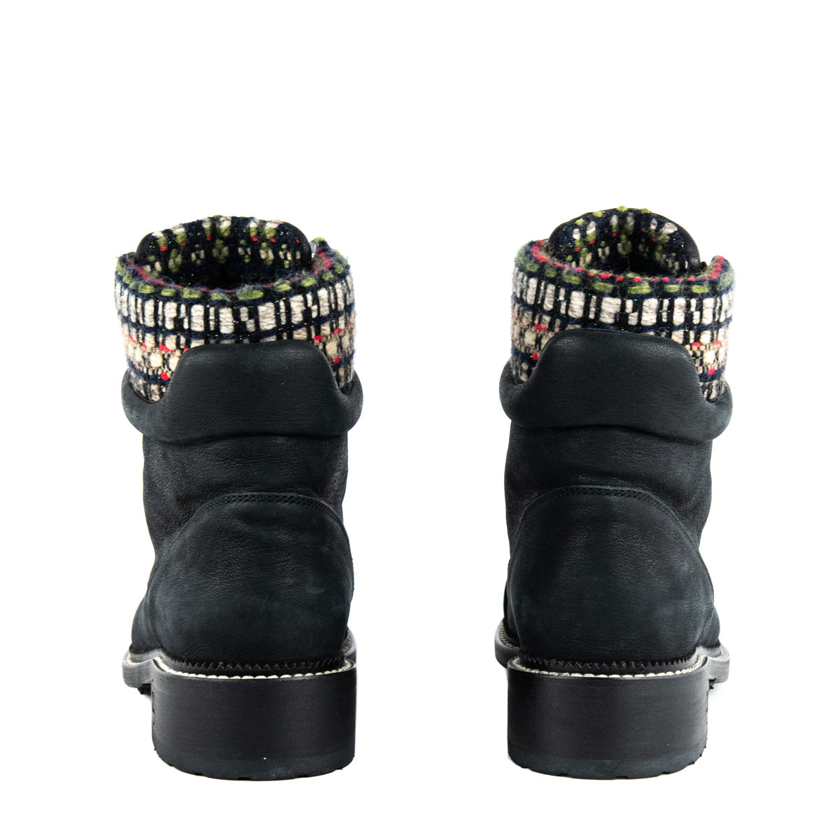 Chanel Black Tweed Lace-Up Combat Boots Size US 11 | EU 41
