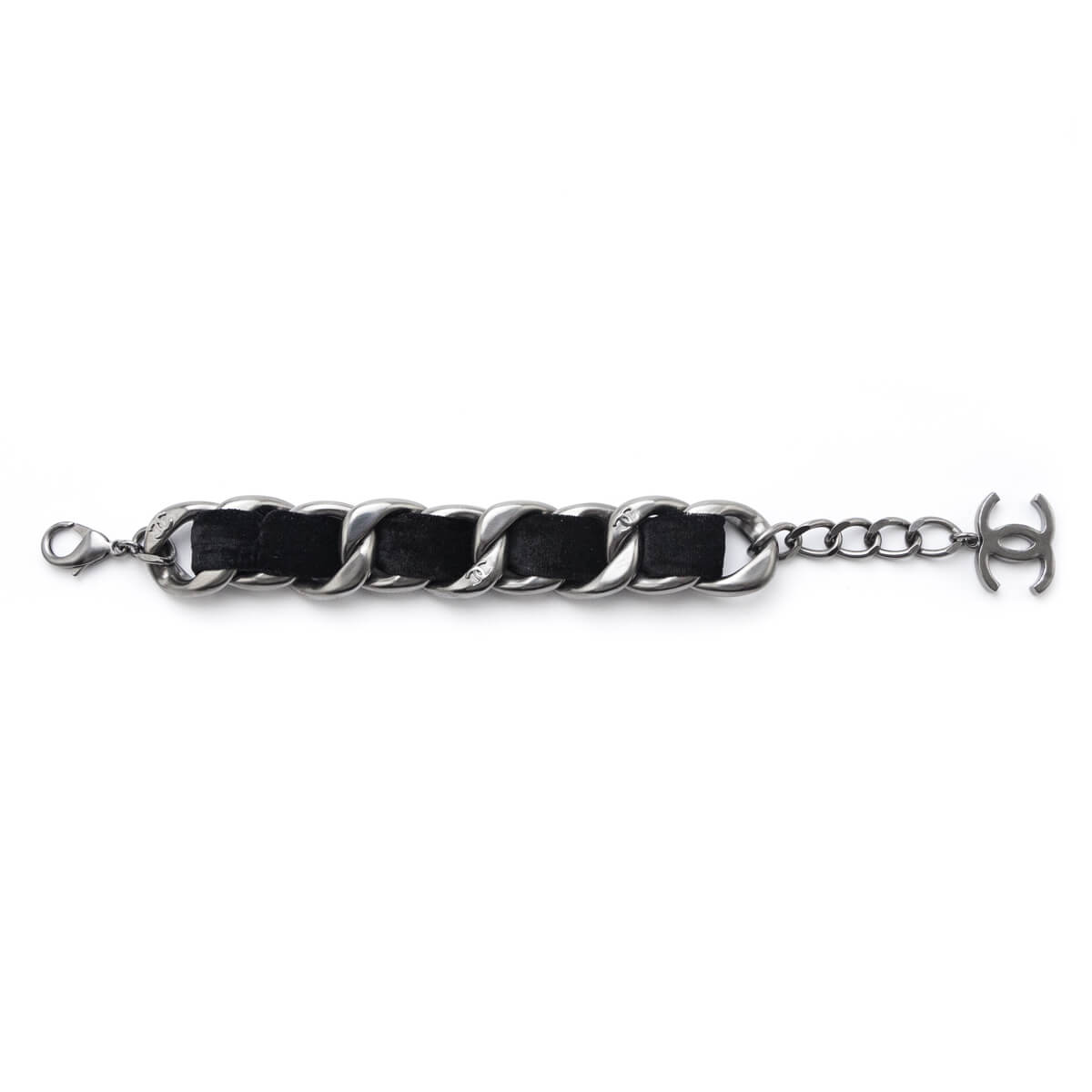 Chanel Black Velvet Curb Link CC Bracelet