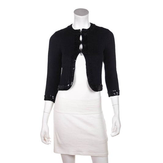 Chanel Black Wool Sequin Cardigan Size S | FR 38