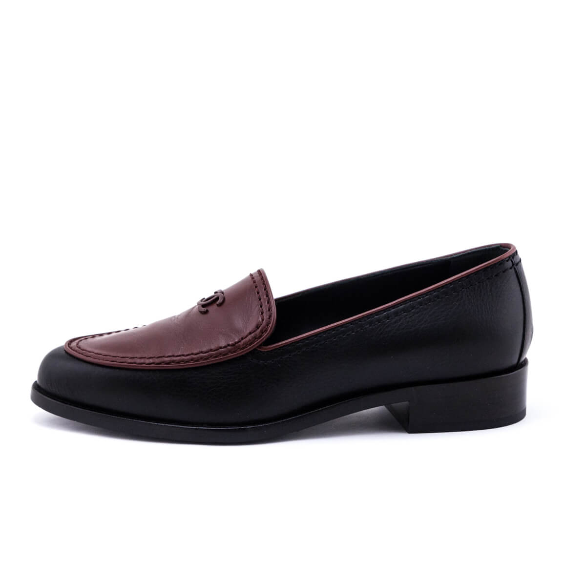 Chanel Black & Burgundy CC Loafers Size US 5.5 | EU 35.5