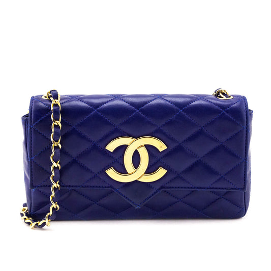 Chanel Blue Lambskin Quilted Vintage Pointed Flap Bag