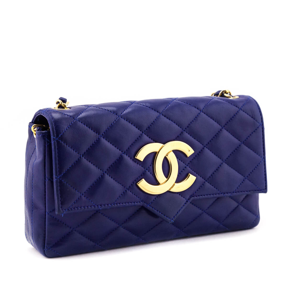 Chanel Blue Lambskin Quilted Vintage Pointed Flap Bag