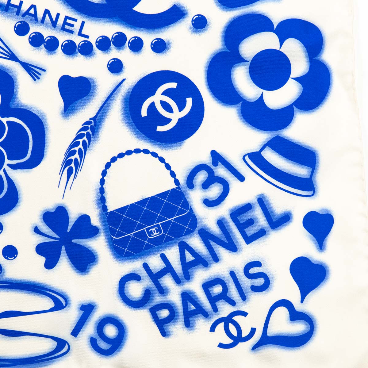 Chanel Blue Silk CC Icon Scarf