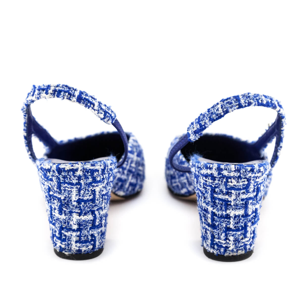 Chanel Blue & White Tweed CC Slingback Pumps Size US 6 | IT 36