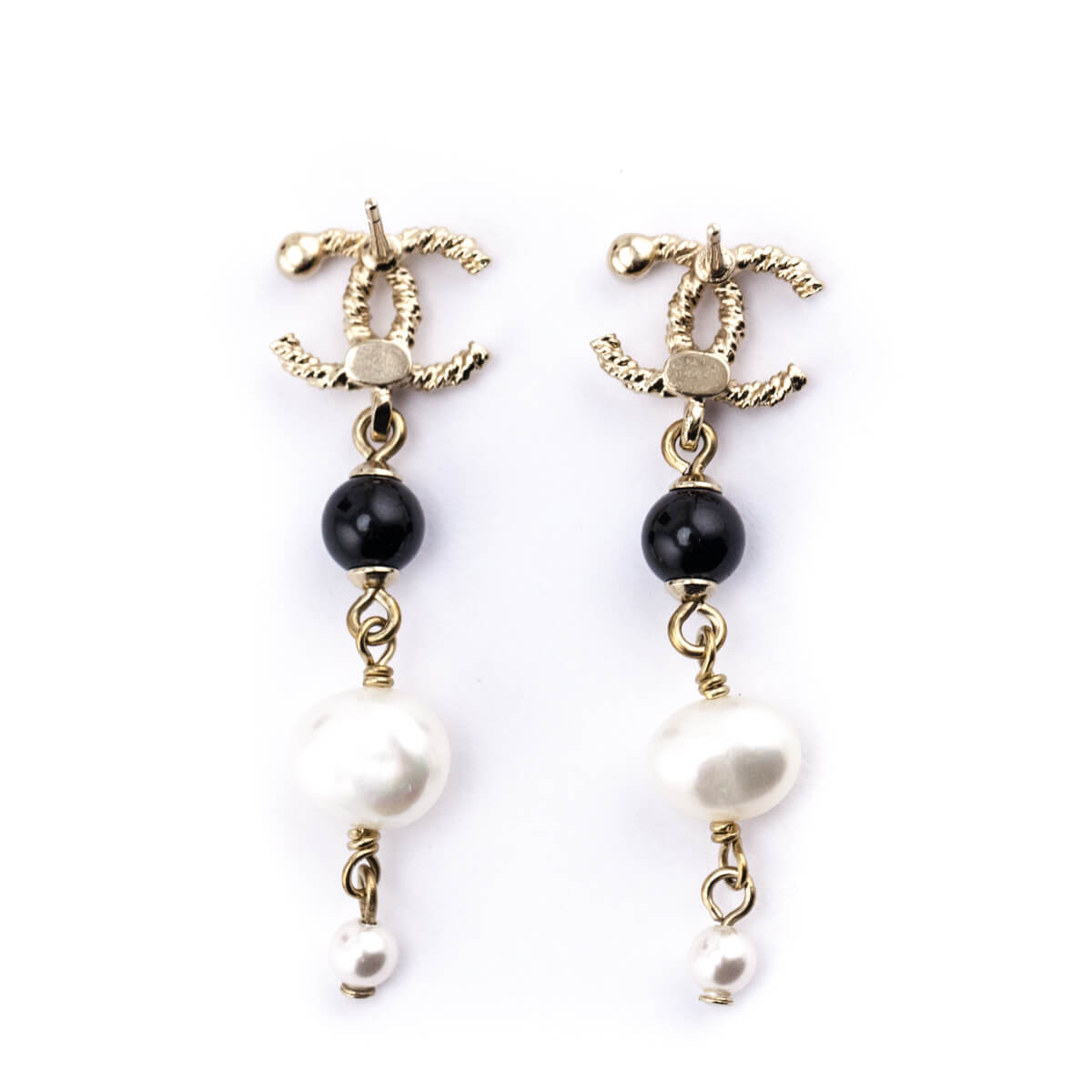 Chanel Gold Faux Pearl & Crystal Embellished CC Drop Earrings