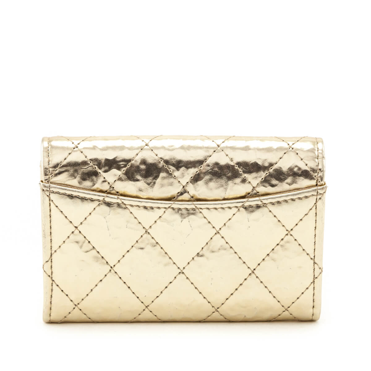 Chanel Gold Metallic Crinkled Flap Card Holder Wallet