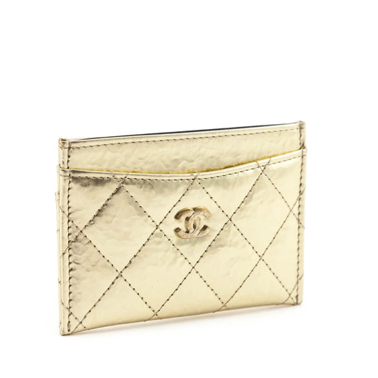Chanel Gold Metallic Crinkled Quilted Card Holder