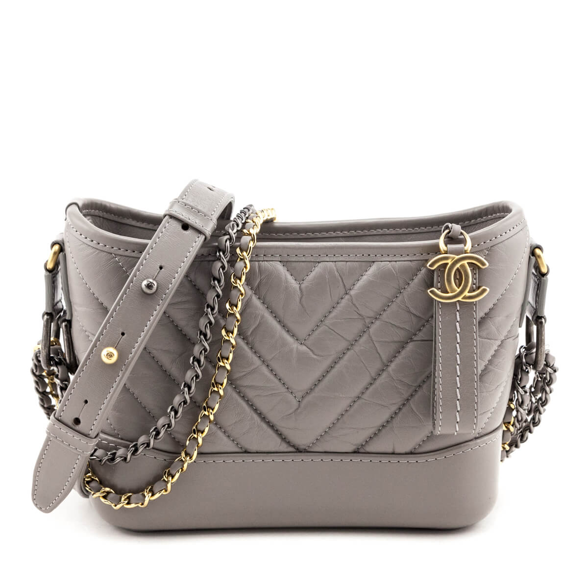 Chanel Gray Aged Calfskin Quilted Small Gabrielle Hobo
