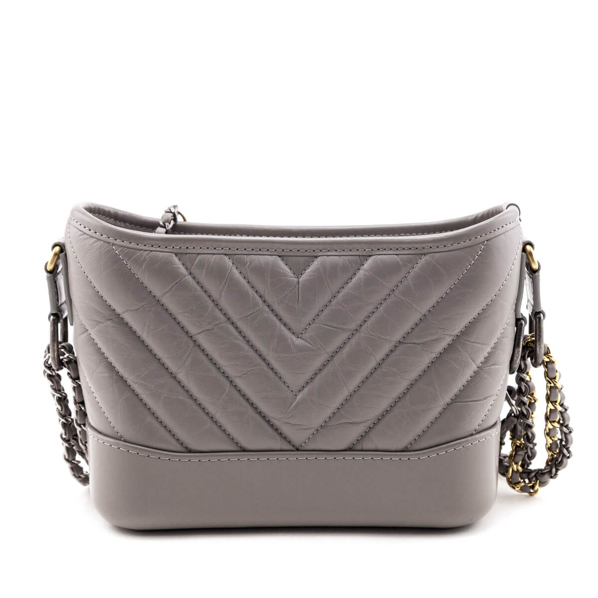 Chanel Gray Aged Calfskin Quilted Small Gabrielle Hobo