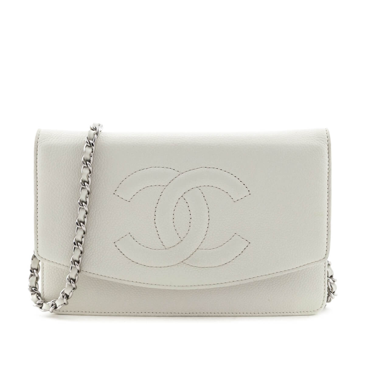 Chanel Ivory Caviar Timeless CC Wallet On Chain