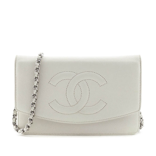 Chanel Ivory Caviar Timeless CC Wallet On Chain