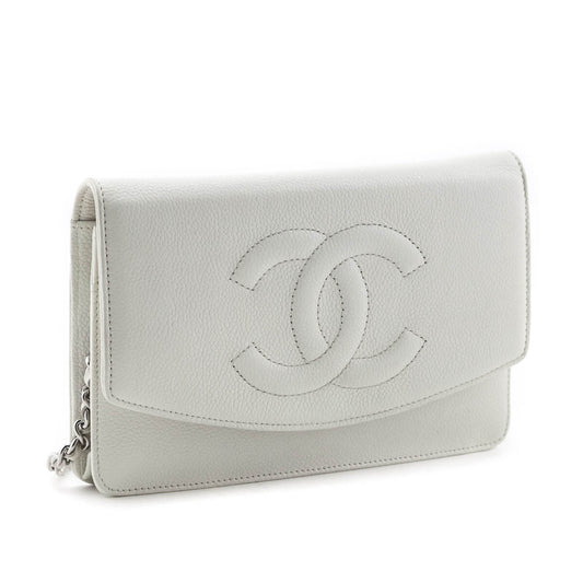 Chanel Ivory Caviar Timeless CC Wallet On Chain