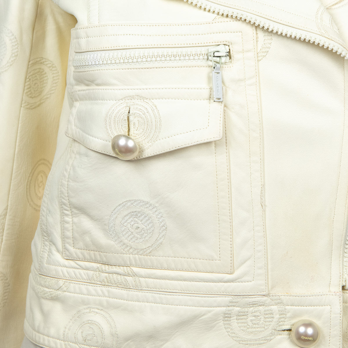 Chanel Ivory Lambskin CC Moto Jacket Size S | FR 38