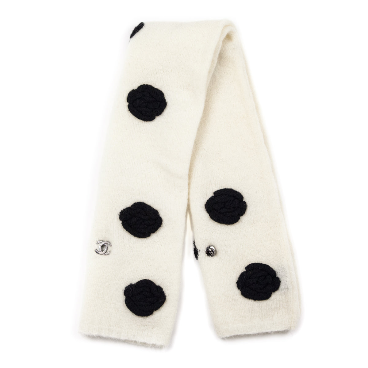 Chanel Ivory & Black Mohair Camellia Scarf