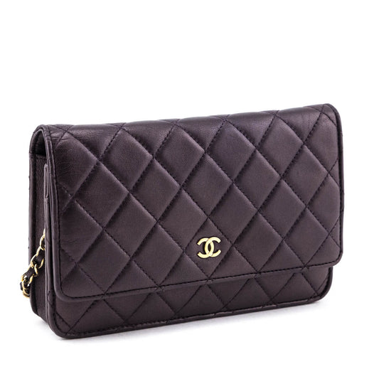 Chanel Dark Mauve Metallic Quilted Lambskin Wallet On Chain