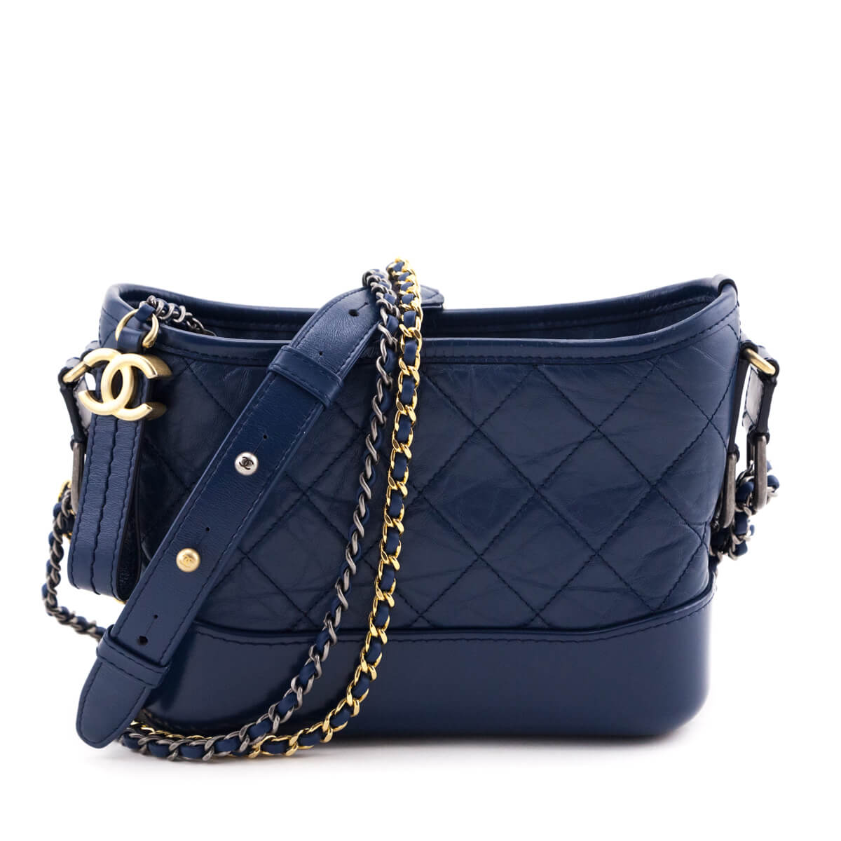 Chanel Navy Aged Calfskin Quilted Small Gabrielle Hobo