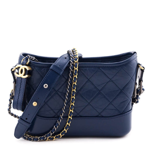 Chanel Navy Aged Calfskin Quilted Small Gabrielle Hobo