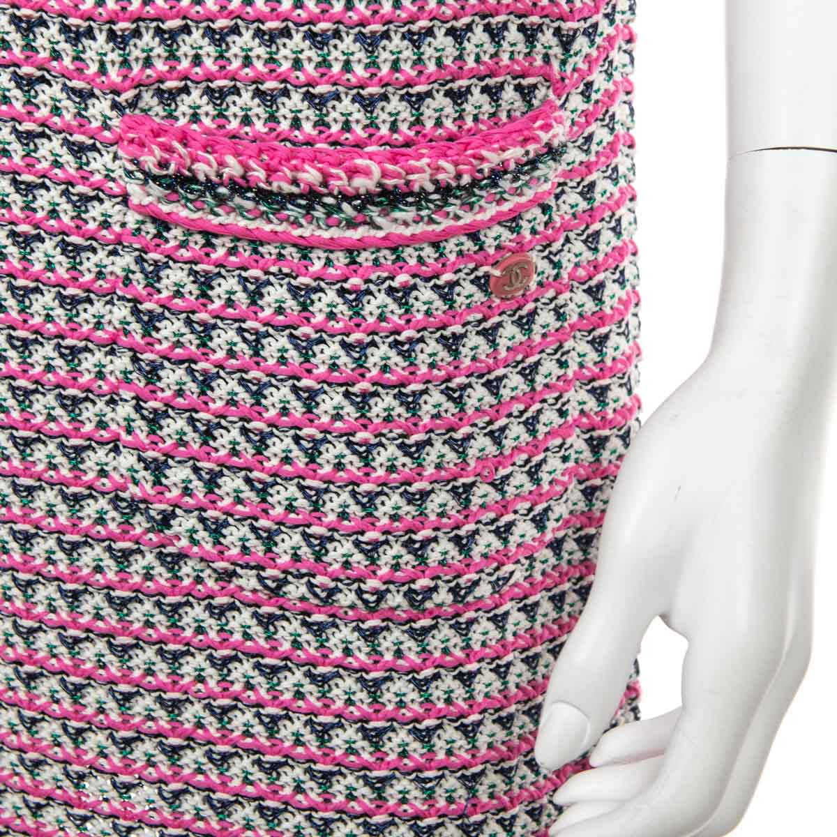 Chanel Pink & White Knit Mini Sleeve Dress Size M | FR 40