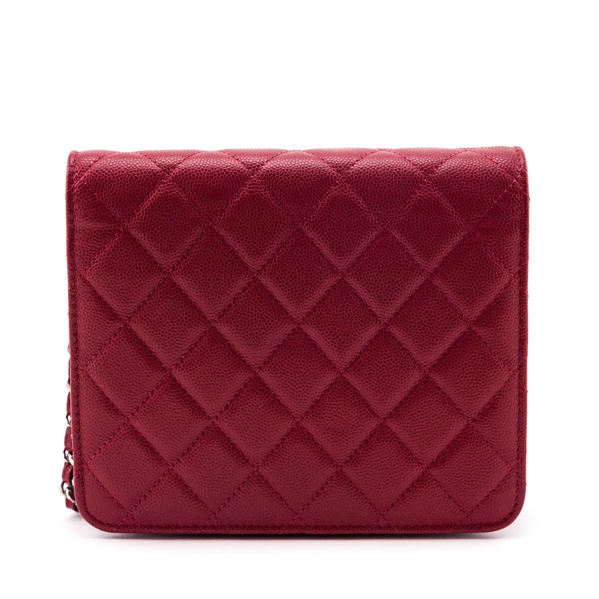 Chanel Red Quilted Caviar Clutch With Chain