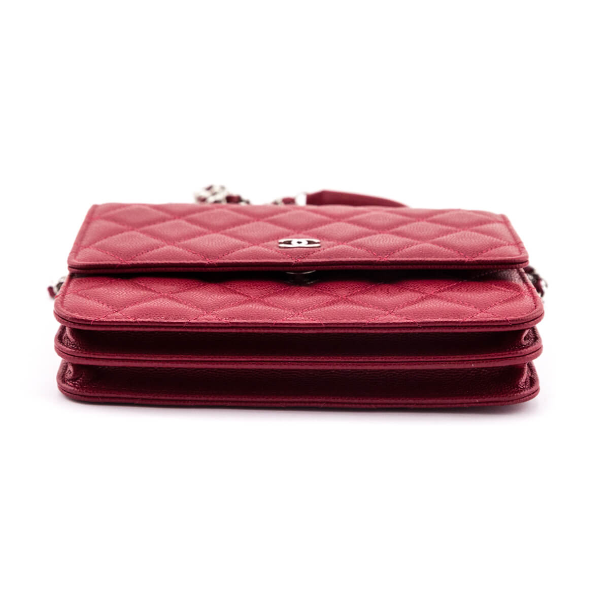 Chanel Red Quilted Caviar Clutch With Chain