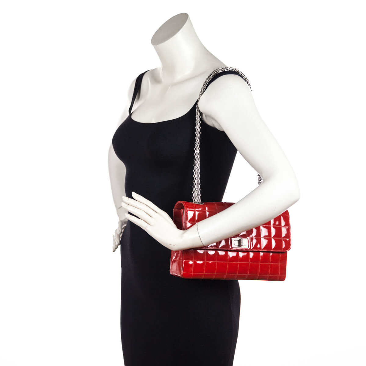 Chanel Red Quilted Patent Vintage Chocolate Bar Reissue Chain Bag
