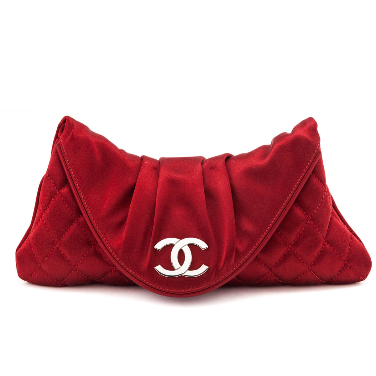 Chanel Red Quilted Satin Half Moon Clutch
