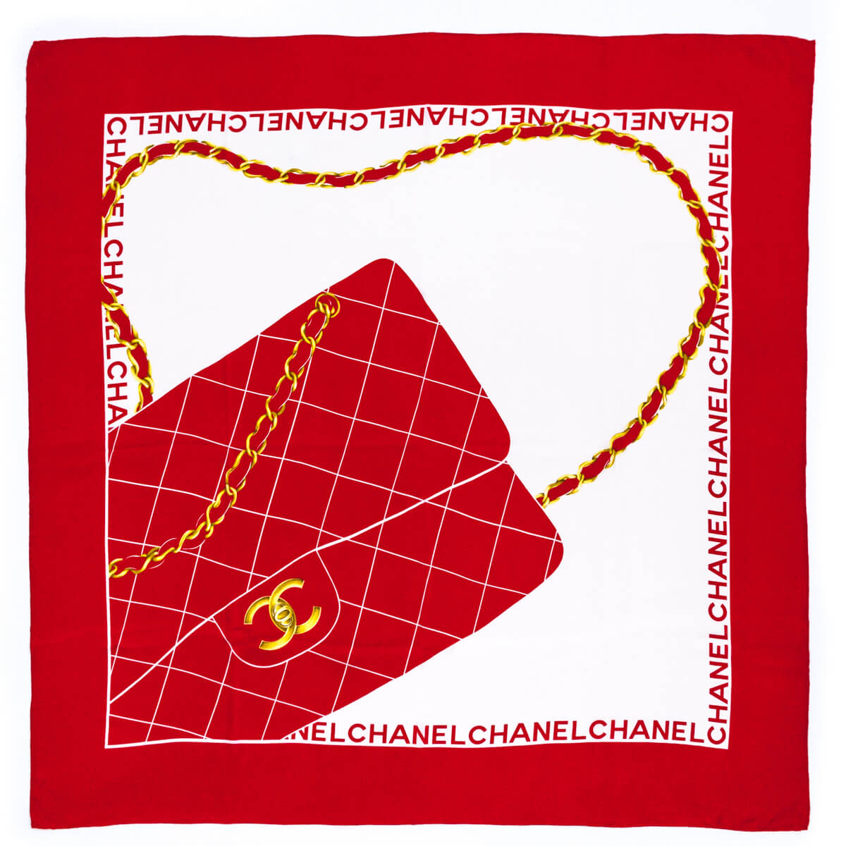 Chanel Red & White Silk Printed Flap Bag Scarf