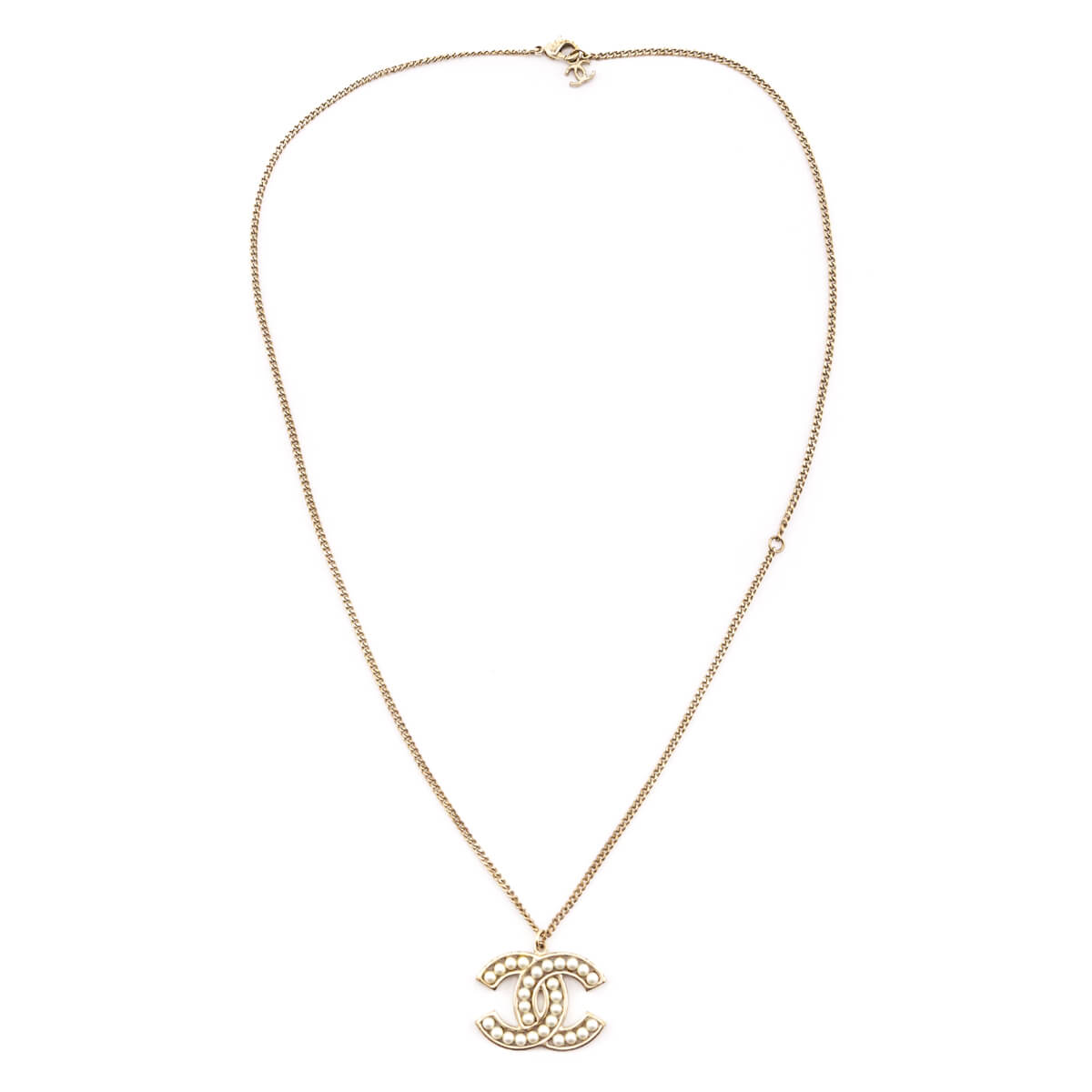 Chanel Pale Gold-Tone & Faux Pearl CC Pendant Necklace
