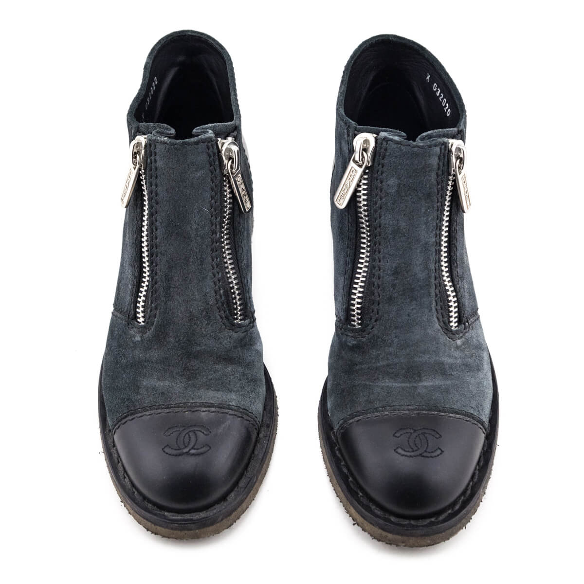 Chanel Gray Suede & Leather CC Cap Toe Ankle Boots Size US 9.5 | EU 39.5