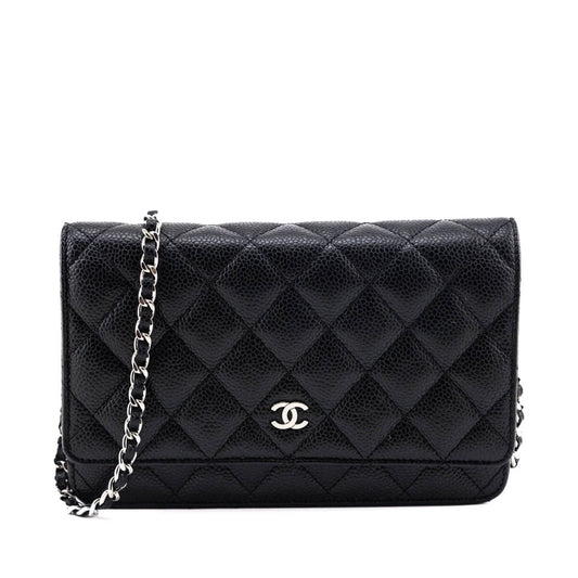 Chanel Black Quilted Caviar Classic Wallet On Chain
