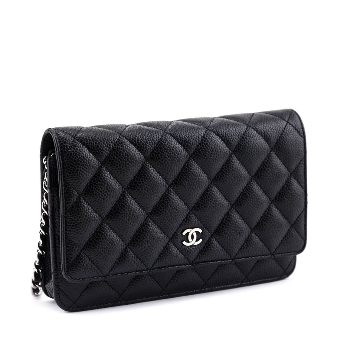 Chanel Black Quilted Caviar Classic Wallet On Chain