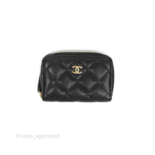 Chanel Classic Zipped Coin Purse Black Caviar Gold Hardware