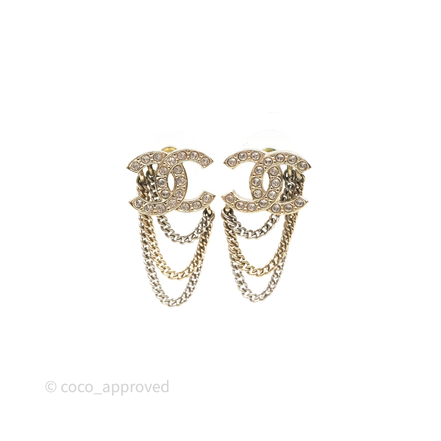 Chanel Crystal CC Chain Pendant Earrings 21B