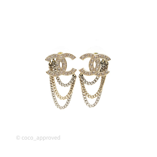 Chanel Crystal CC Chain Pendant Earrings 21B