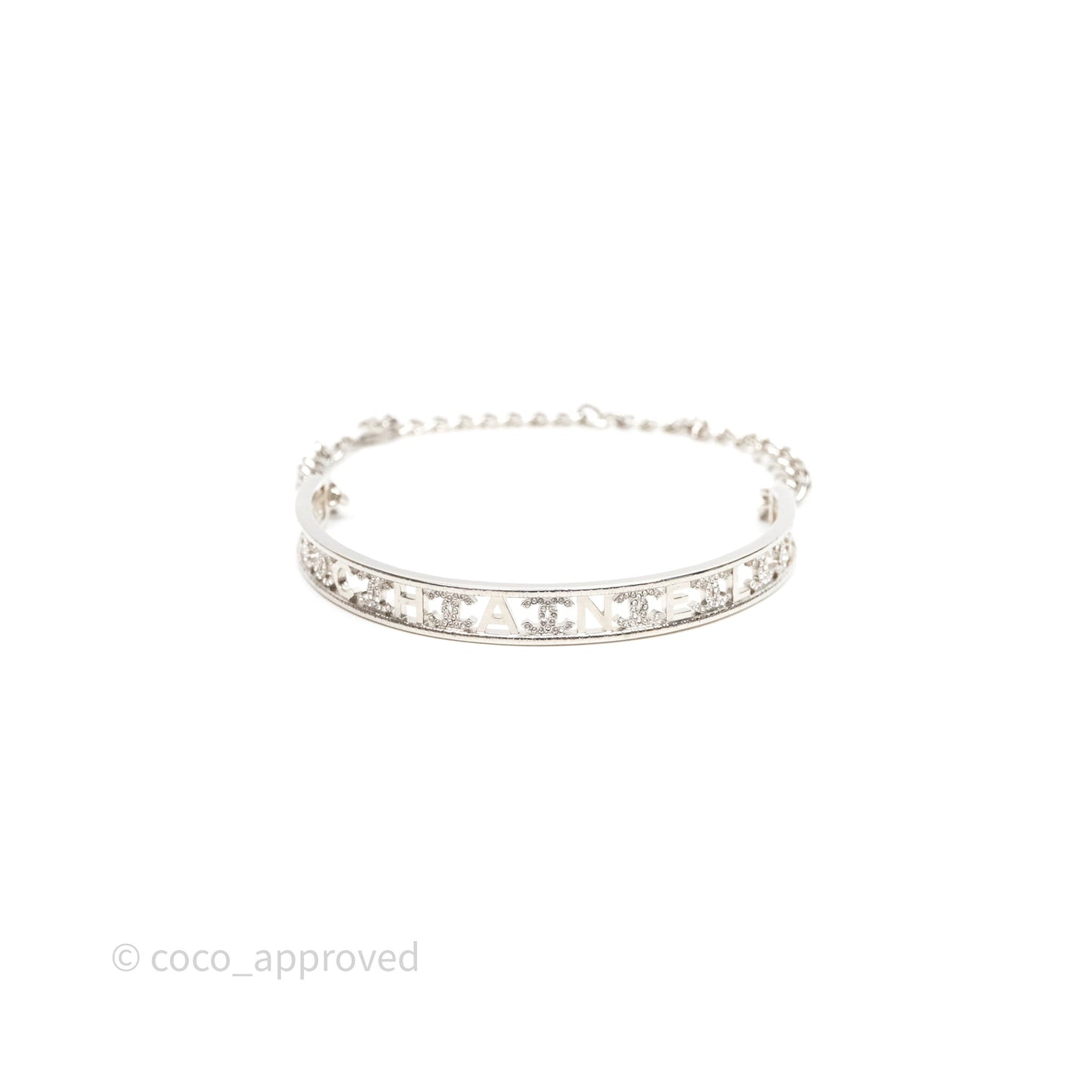 Chanel Crystal Logo Silver Chain Choker 22A