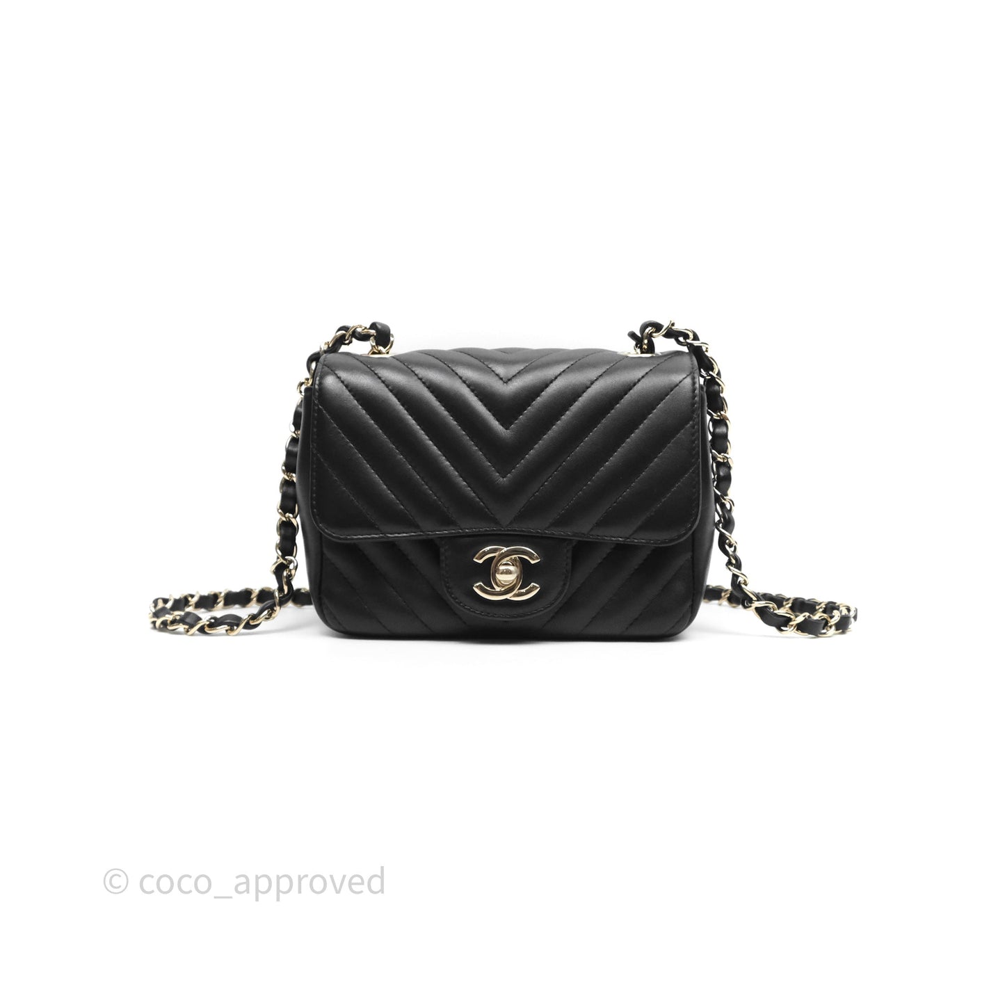 Chanel Mini Square Black Chevron Lambskin Gold Hardware