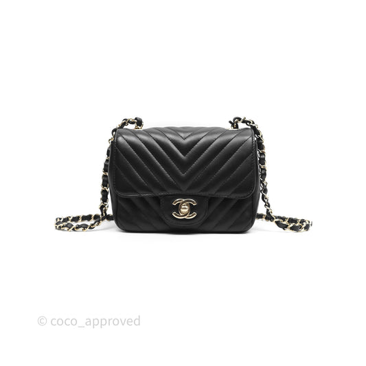 Chanel Mini Square Black Chevron Lambskin Gold Hardware