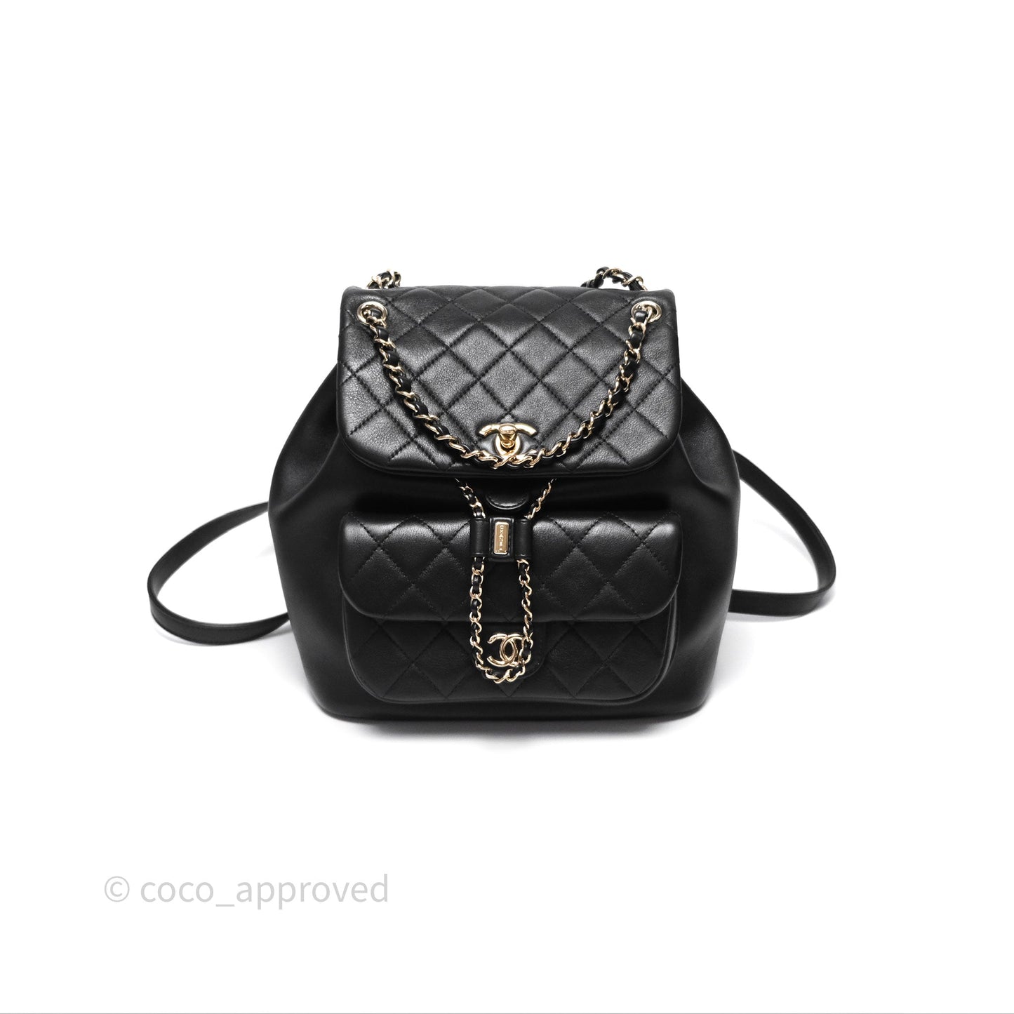 Chanel Quilted Large Duma Drawstring Backpack Black Lambskin Gold Hardware
