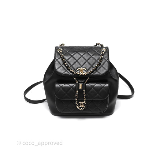 Chanel Quilted Large Duma Drawstring Backpack Black Lambskin Gold Hardware