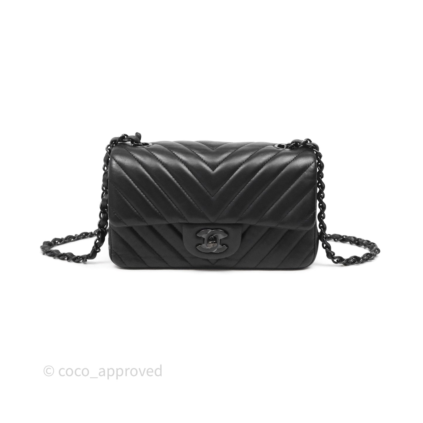 Chanel Quilted Mini Rectangular Chevron Black Lambskin So Black Hardware