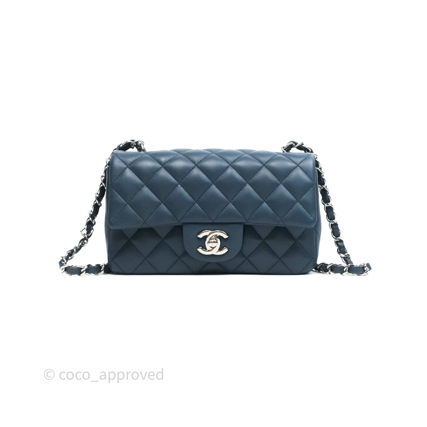 Chanel Quilted Mini Rectangular Navy Lambskin Silver Hardware