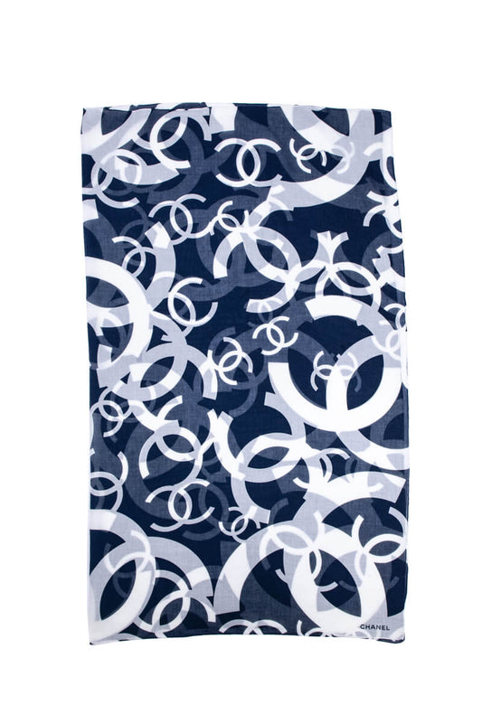 Chanel Navy & White Cotton CC Printed Pareo