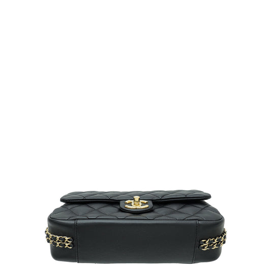 Chanel Black CC Double Chain Strap Small Flap Bag