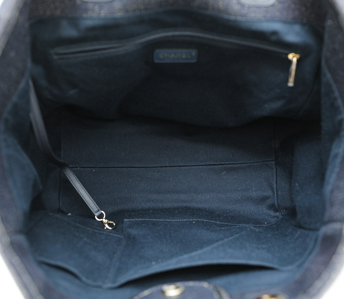 Chanel CC Navy Blue Metallic Fabric Deauville Tote Bag
