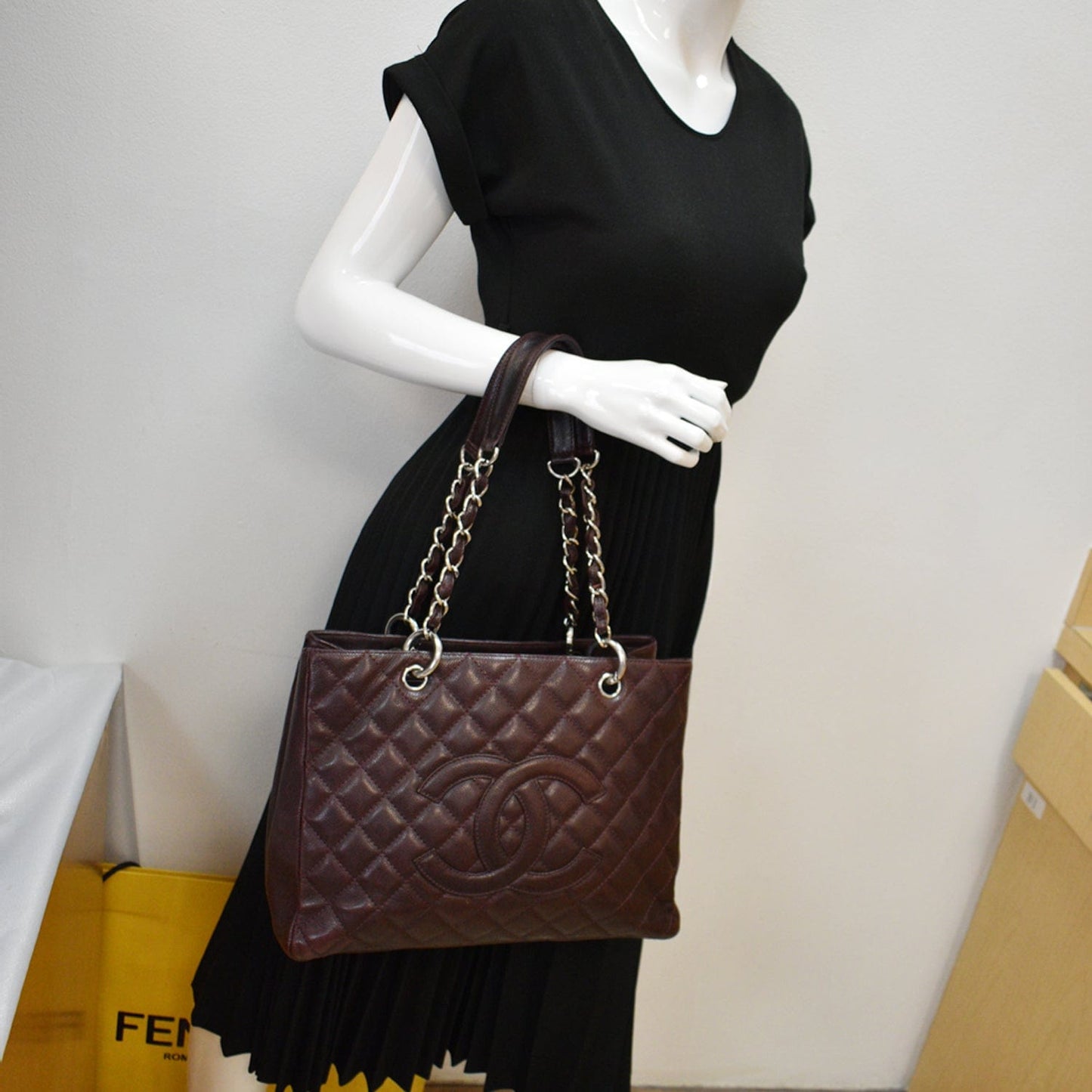 Luxury Chanel Grand Shopping GST Caviar Leather Tote Bag Maroon